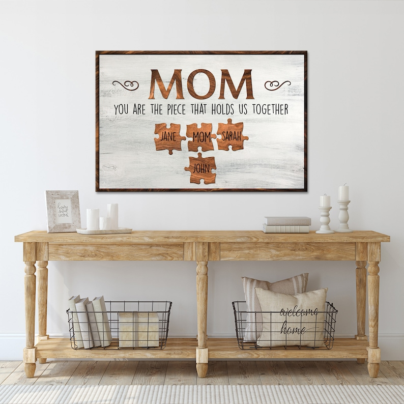 Family Canvas Wall Art | Mom You Are The Piece Custom Home Decor | Mothers Day Gift Sign Family Canvas Wall Art | Puzzle Sign Gift For Mom