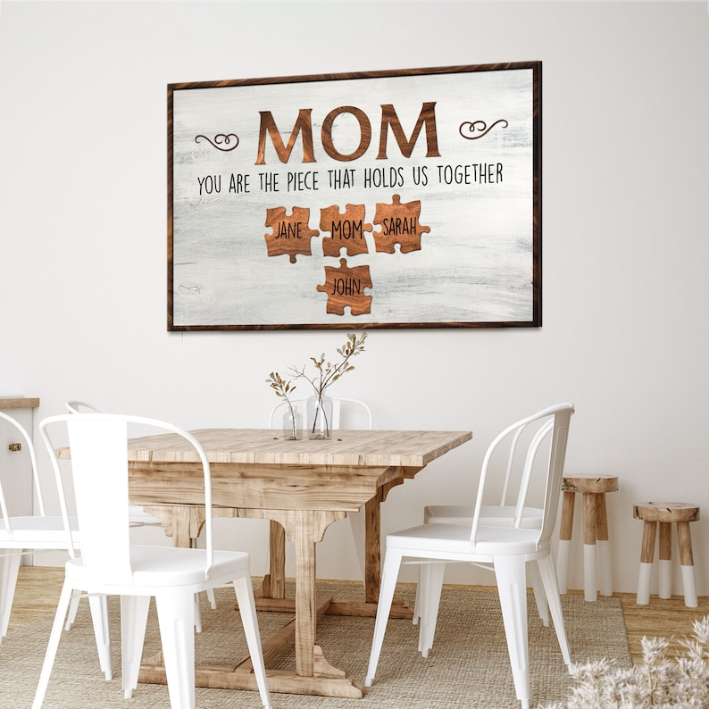 Family Canvas Wall Art | Mom You Are The Piece Custom Home Decor | Mothers Day Gift Sign Family Canvas Wall Art | Puzzle Sign Gift For Mom