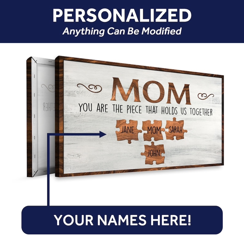 Family Canvas Wall Art | Mom You Are The Piece Custom Home Decor | Mothers Day Gift Sign Family Canvas Wall Art | Puzzle Sign Gift For Mom