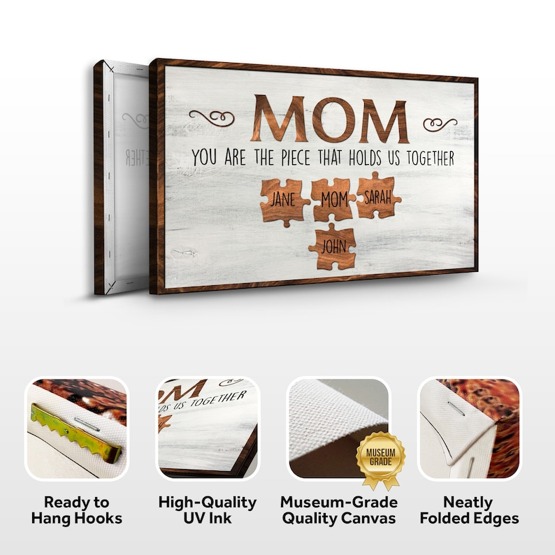 Family Canvas Wall Art | Mom You Are The Piece Custom Home Decor | Mothers Day Gift Sign Family Canvas Wall Art | Puzzle Sign Gift For Mom