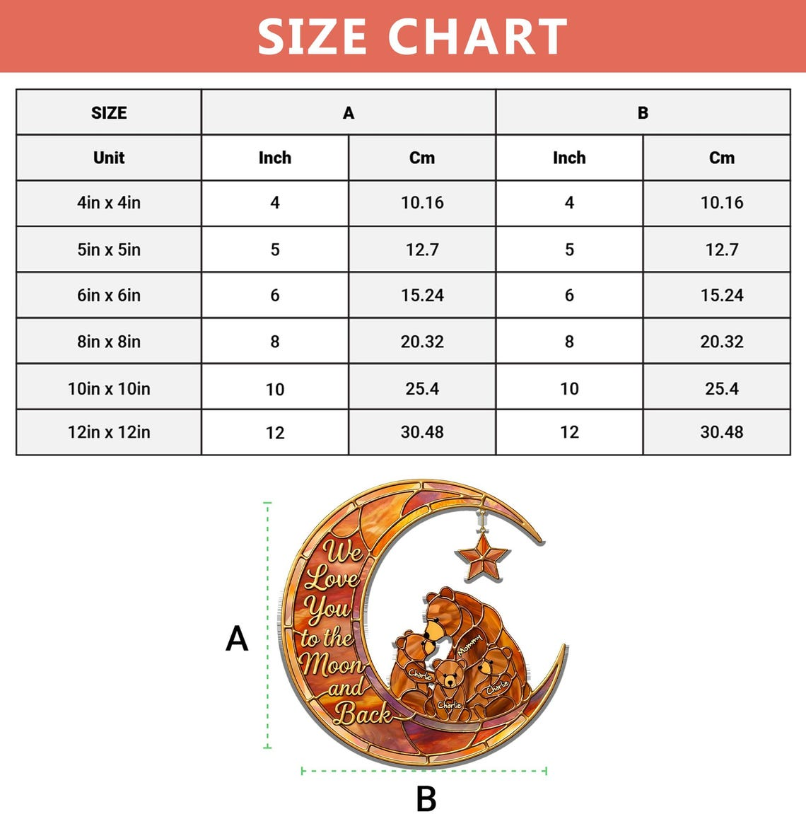 Personalized Mom Gift with Kids Names, We Love You to the Moon and Back Suncatcher, Mother's Day Gift from Kids, Custom Family Window Decor