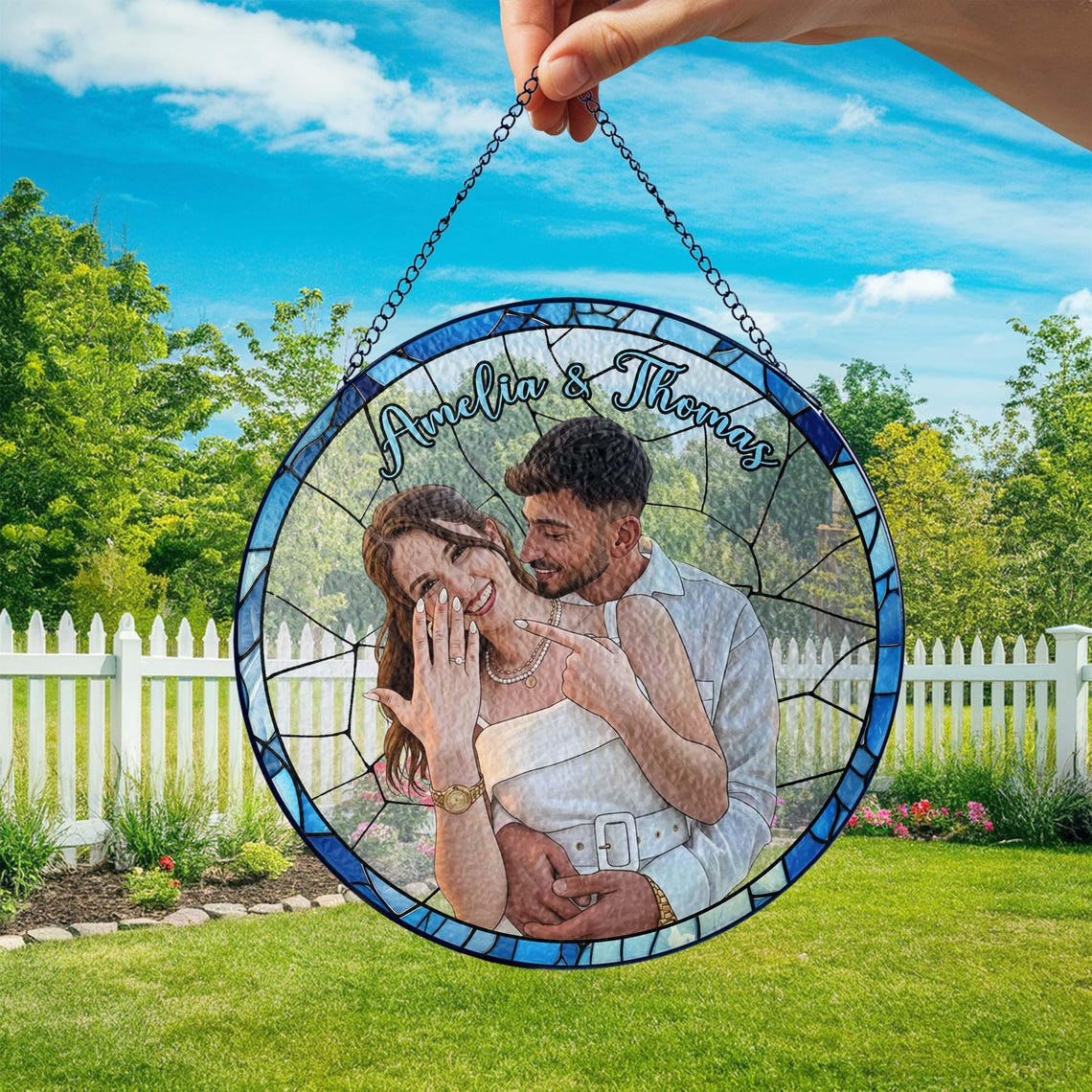 Custom Couple Photo Stained Glass, Wedding Anniversary Suncatcher, Family Potrait Window Decor Gift For Husband Wife, Grandparents Gift