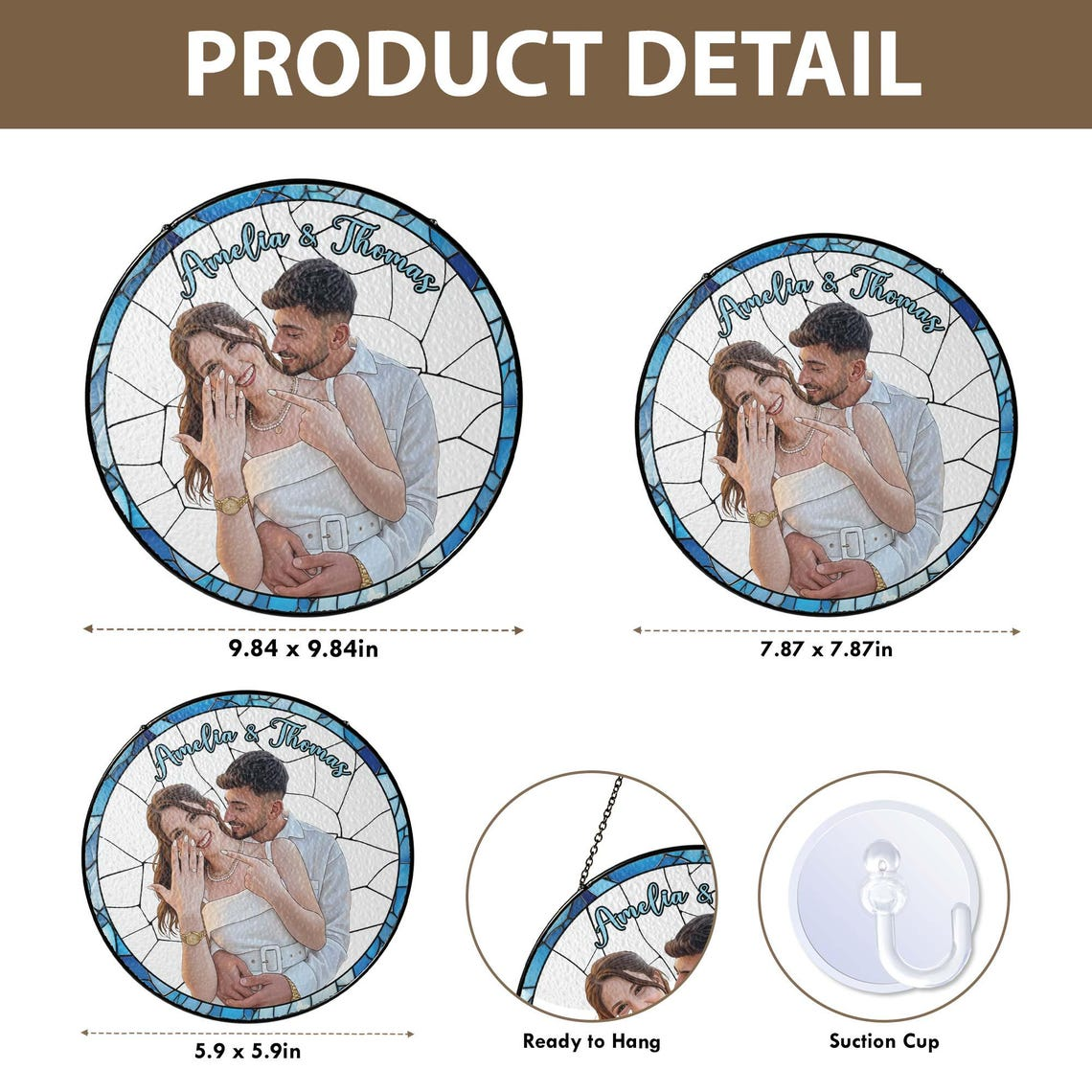 Custom Couple Photo Stained Glass, Wedding Anniversary Suncatcher, Family Potrait Window Decor Gift For Husband Wife, Grandparents Gift