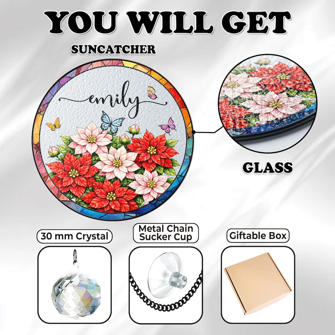 Custom Birth Month Flower Glass Suncatcher, Mother's Day Gift, Grandma's Garden Decor, Stained Glass Flower Window Hanging, Names Gift