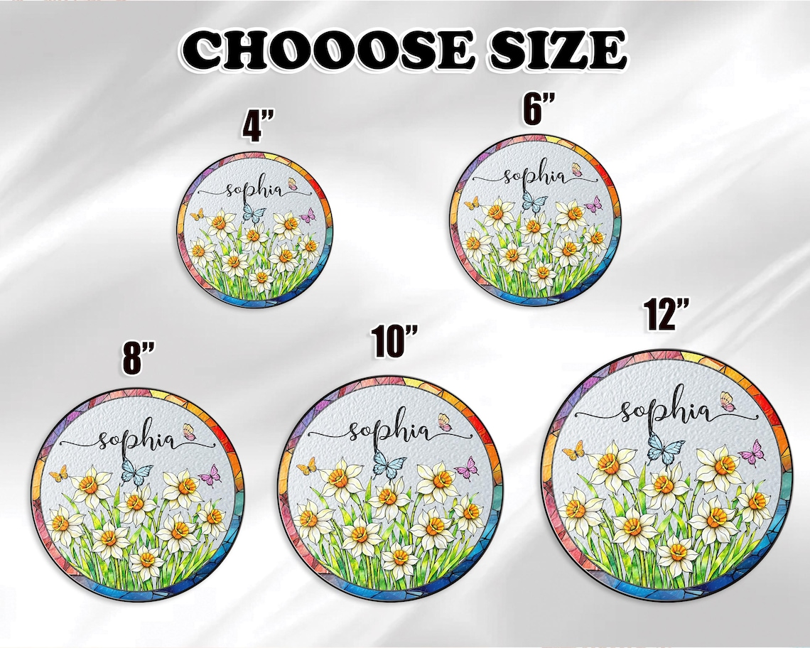 Custom Birth Month Flower Glass Suncatcher, Mother's Day Gift, Grandma's Garden Decor, Stained Glass Flower Window Hanging, Names Gift