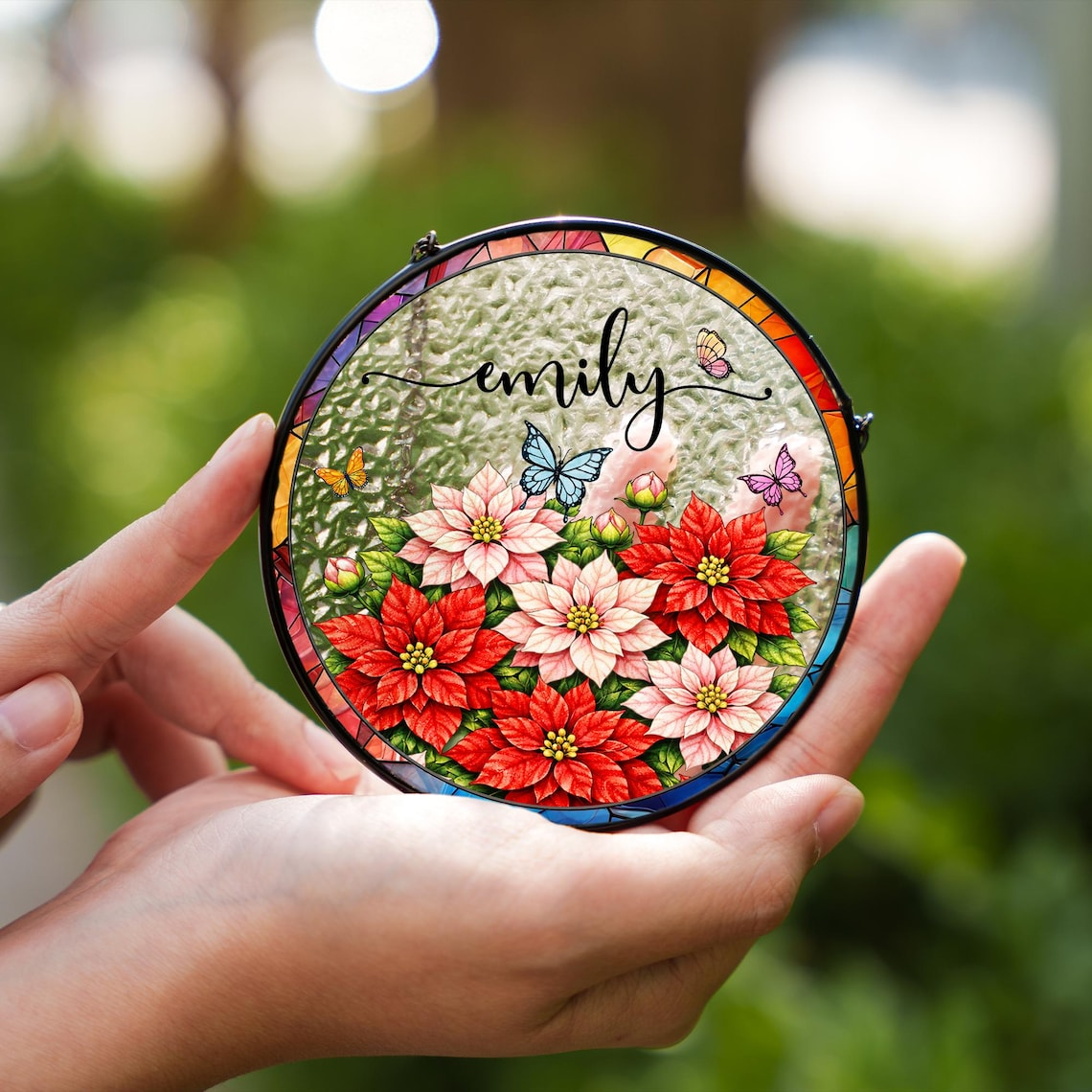 Custom Birth Month Flower Glass Suncatcher, Mother's Day Gift, Grandma's Garden Decor, Stained Glass Flower Window Hanging, Names Gift
