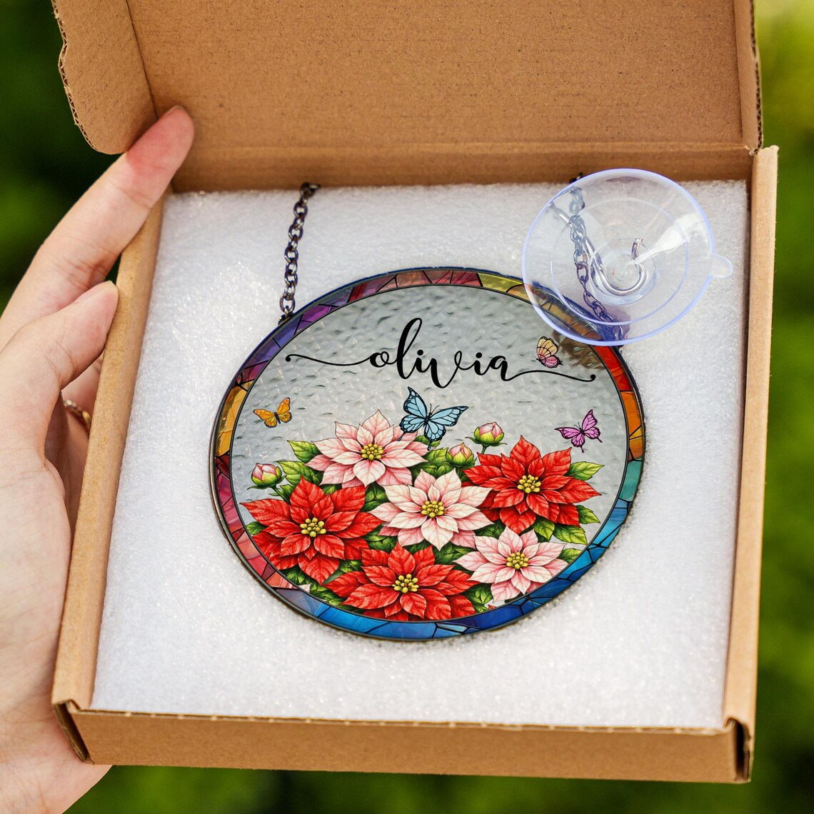 Custom Birth Month Flower Glass Suncatcher, Mother's Day Gift, Grandma's Garden Decor, Stained Glass Flower Window Hanging, Names Gift