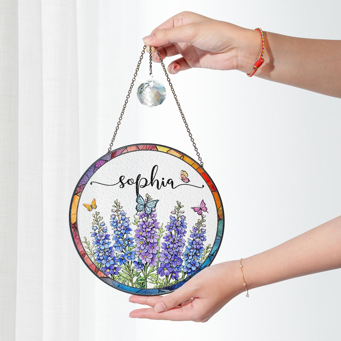 Custom Birth Month Flower Glass Suncatcher, Mother's Day Gift, Grandma's Garden Decor, Stained Glass Flower Window Hanging, Names Gift