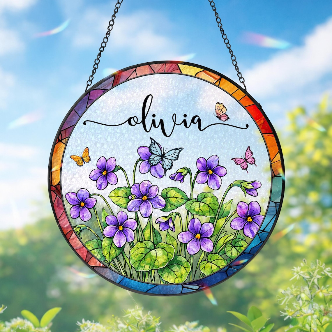 Custom Birth Month Flower Glass Suncatcher, Mother's Day Gift, Grandma's Garden Decor, Stained Glass Flower Window Hanging, Names Gift