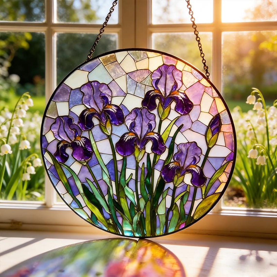 Purple Iris Stained Glass Suncatcher,Floral Window Hanging Art,Iris Flower Catcher,Garden Lover Gift,Stained Glass Decor,Mothers Day Gift