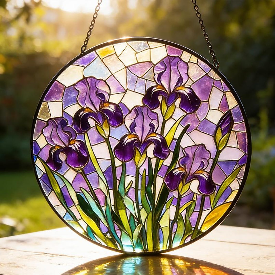 Purple Iris Stained Glass Suncatcher,Floral Window Hanging Art,Iris Flower Catcher,Garden Lover Gift,Stained Glass Decor,Mothers Day Gift