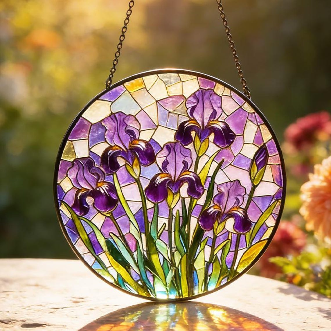 Purple Iris Stained Glass Suncatcher,Floral Window Hanging Art,Iris Flower Catcher,Garden Lover Gift,Stained Glass Decor,Mothers Day Gift