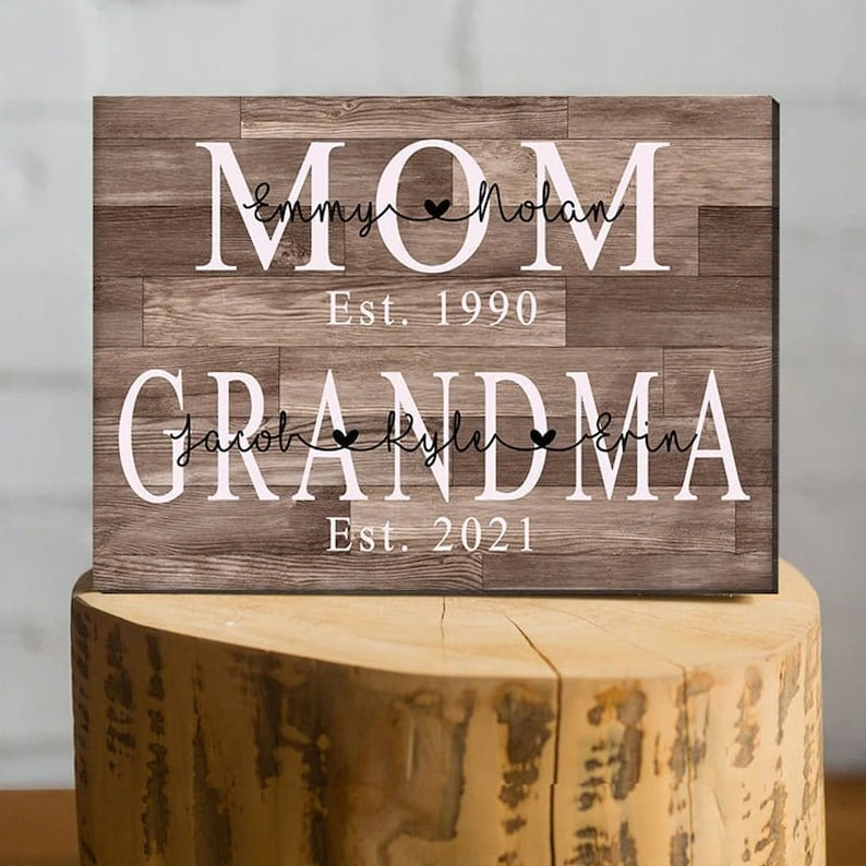 Personalized Mom Est Grandma Est Canvas Prints with Grandkids, Gift for Mom, Mother's Day Gift For Mom Grandmother