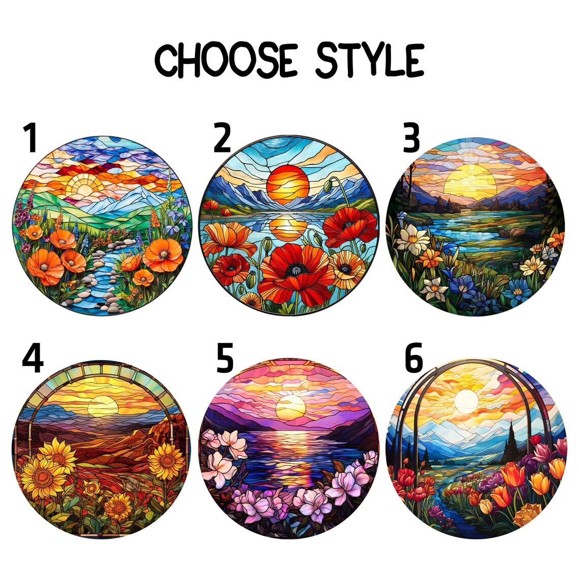 Mountain Wildflowers Stained Glass, Nature Poppy Flowers Suncatcher Window Hanging, Mother Day Gift For Mom Grandma Mama Nini Nana