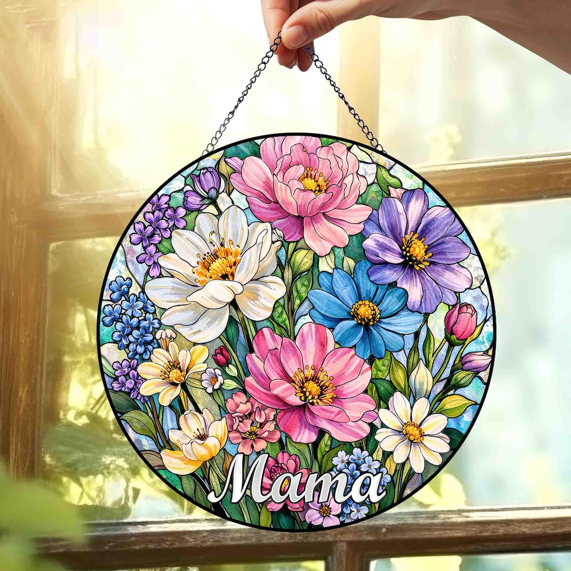 Personalized Mama Garden Suncatcher, Custom Family Birth Flower Window Hanging Gift for Mom Grandma, Floral Window Decor, Mother’s Day Gift