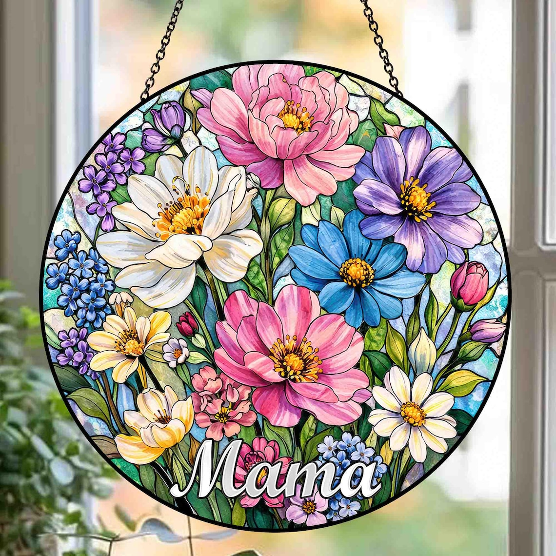 Personalized Mama Garden Suncatcher, Custom Family Birth Flower Window Hanging Gift for Mom Grandma, Floral Window Decor, Mother’s Day Gift