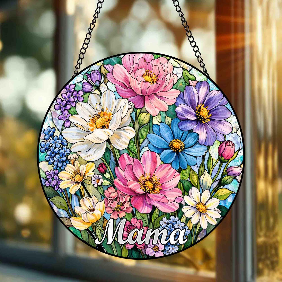 Personalized Mama Garden Suncatcher, Custom Family Birth Flower Window Hanging Gift for Mom Grandma, Floral Window Decor, Mother’s Day Gift
