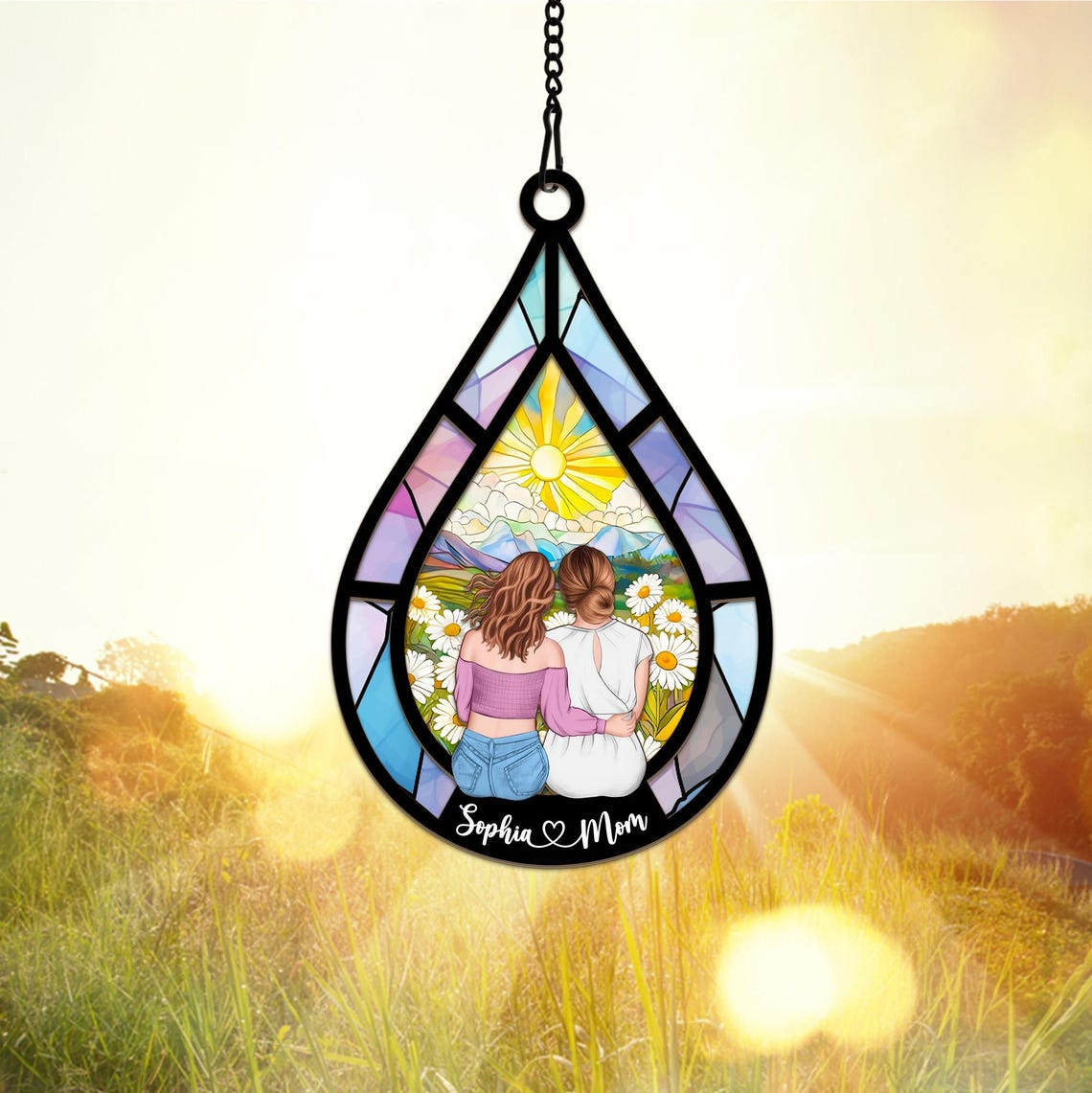 Mother's Day Gift For Mom, Personalized Window Hanging Suncatcher Ornament, Custom Mother and Daughter on Teardrop Suncatcher, Keepsake Gift