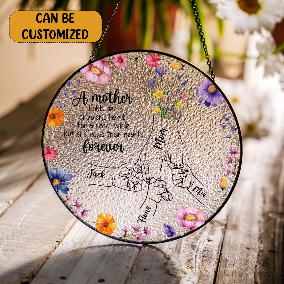 Personalized Holding Hands Glass Suncatcher Mother's Day Ornament