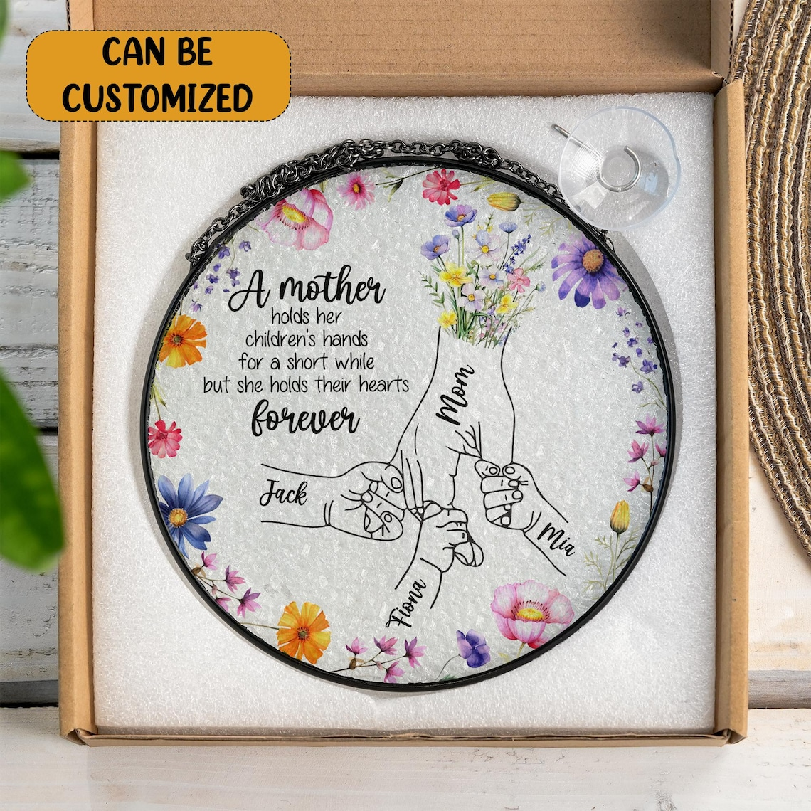 Personalized Holding Hands Glass Suncatcher Mother's Day Ornament