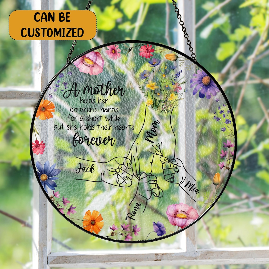 Personalized Holding Hands Glass Suncatcher Mother's Day Ornament