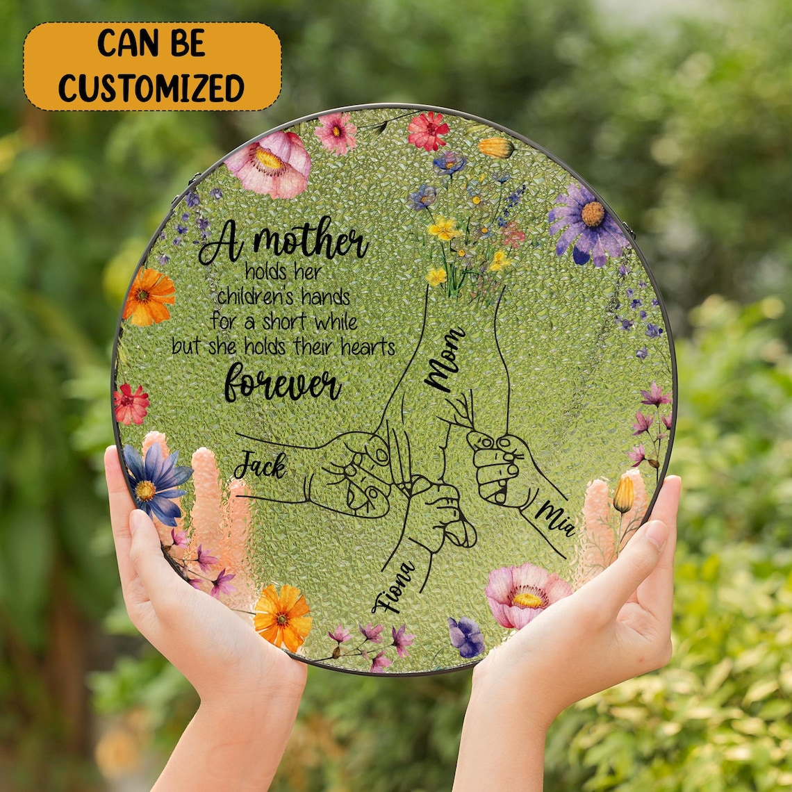 Personalized Holding Hands Glass Suncatcher Mother's Day Ornament