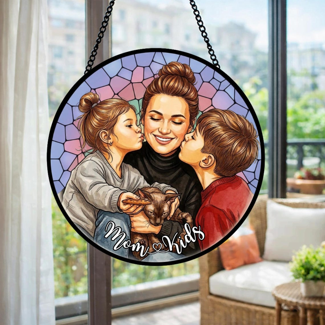 Family Suncatcher Custom Birth flower suncatcher Portrait from photo Pet memorial gift keepsake gift Custom Stained glass Mother's Day Gift