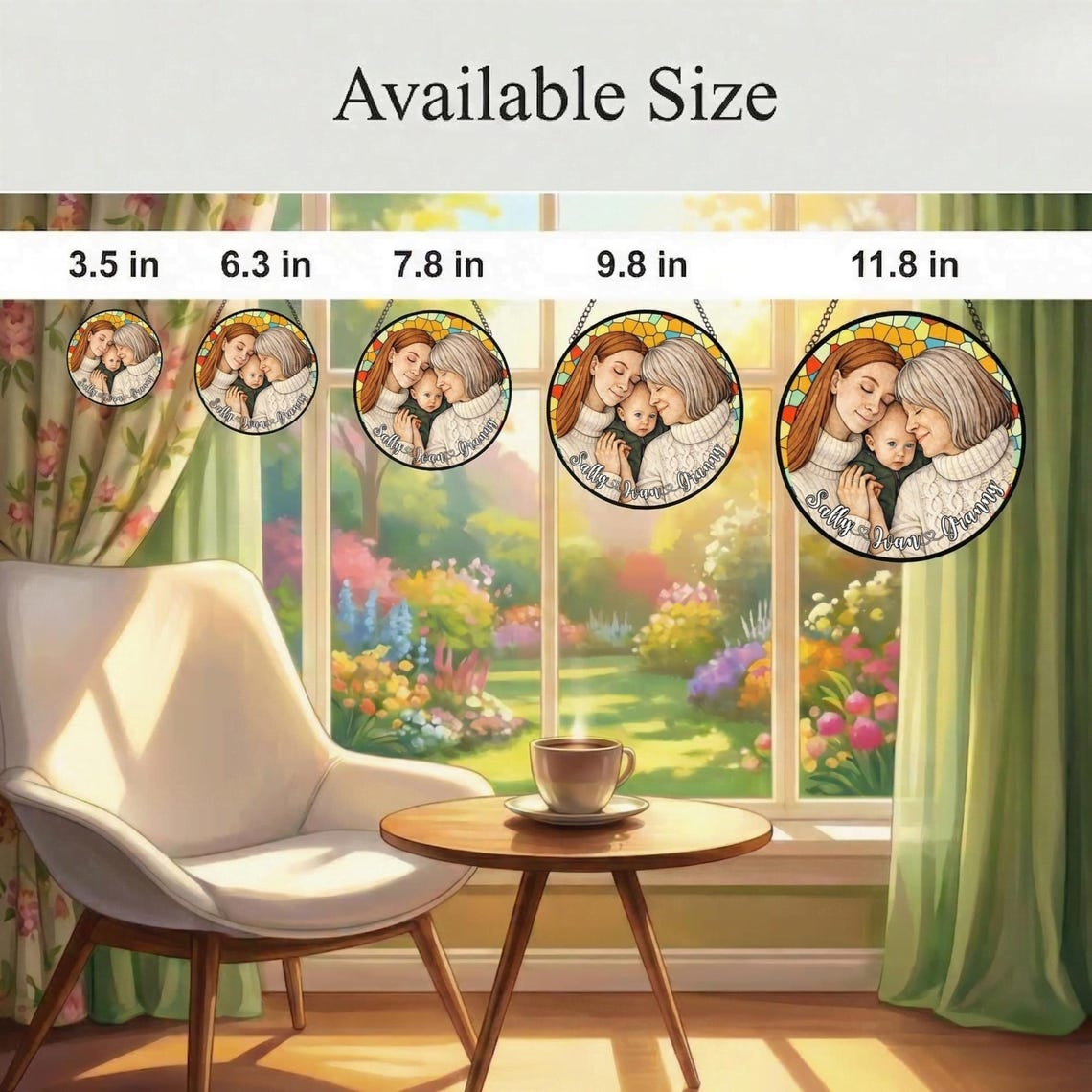 Family Suncatcher Custom Birth flower suncatcher Portrait from photo Pet memorial gift keepsake gift Custom Stained glass Mother's Day Gift