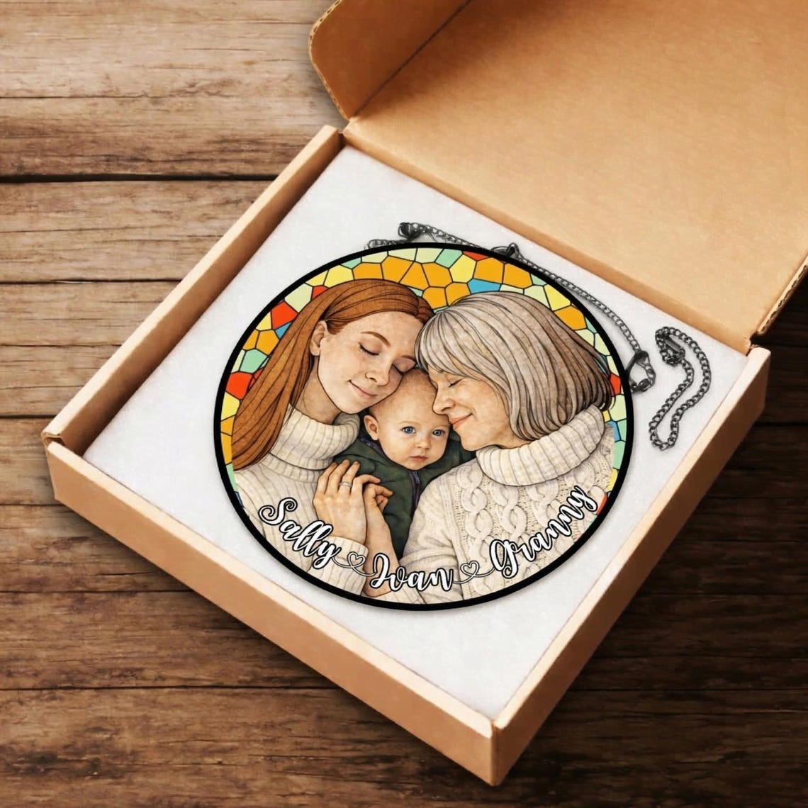 Family Suncatcher Custom Birth flower suncatcher Portrait from photo Pet memorial gift keepsake gift Custom Stained glass Mother's Day Gift