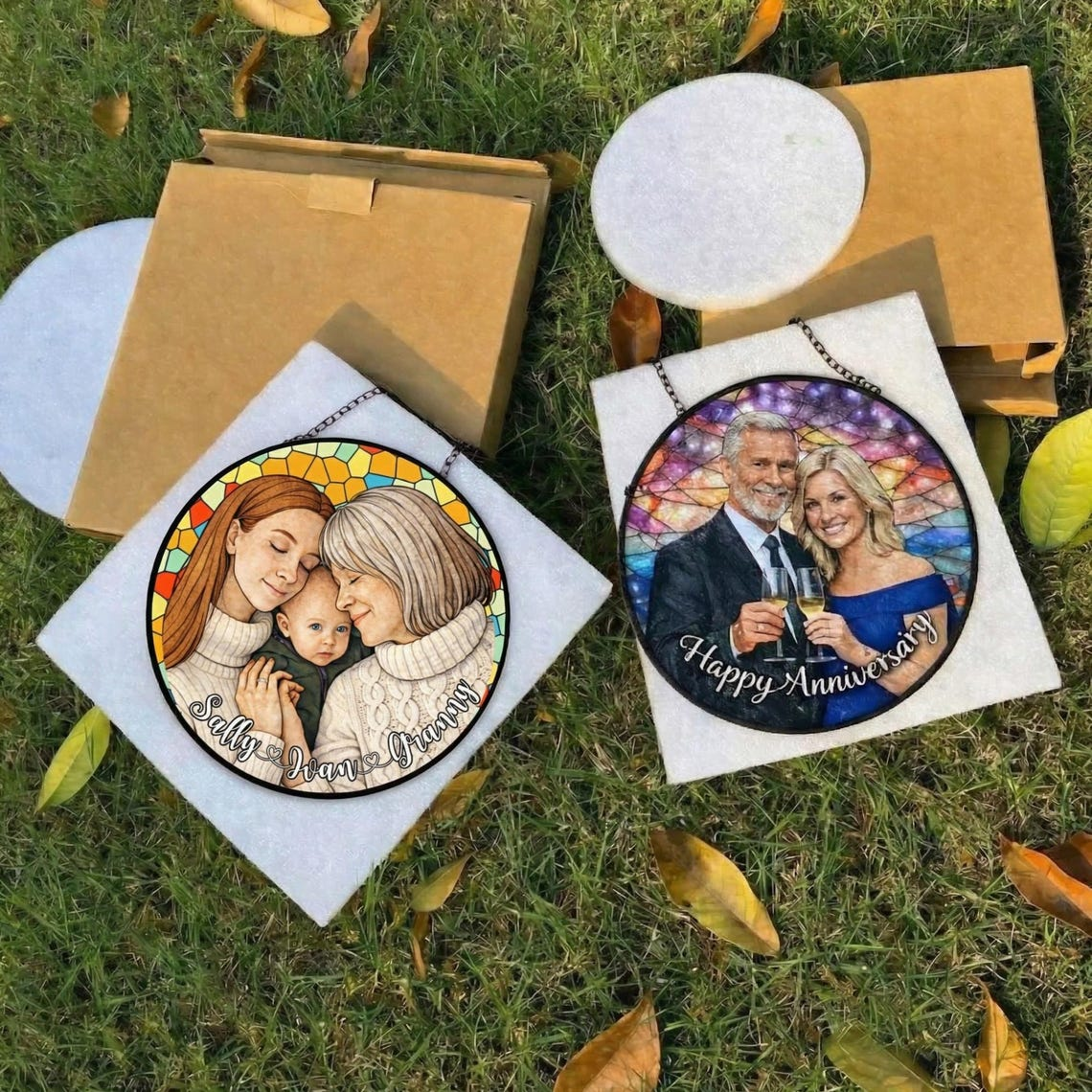 Family Suncatcher Custom Birth flower suncatcher Portrait from photo Pet memorial gift keepsake gift Custom Stained glass Mother's Day Gift