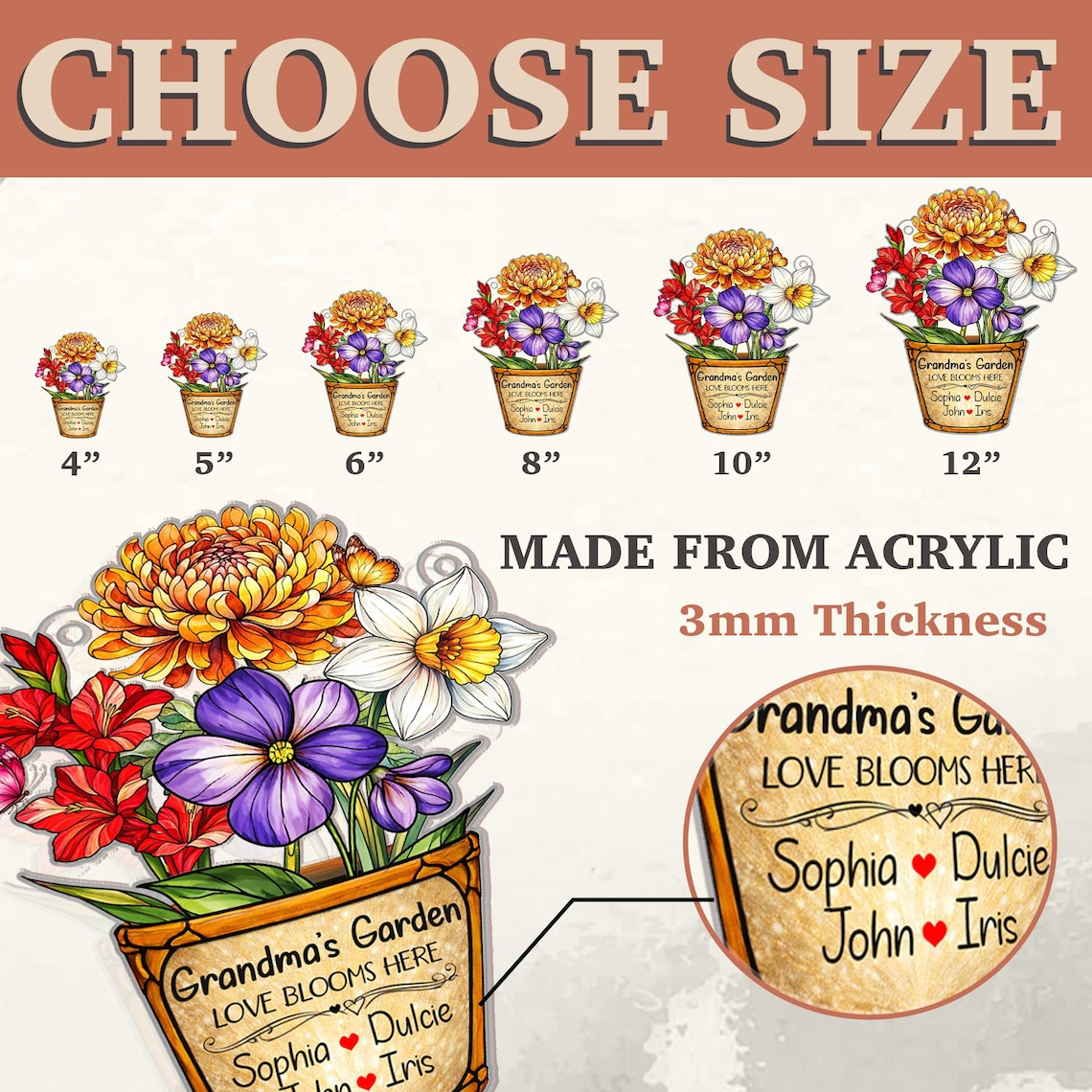 Personalized Grandma's Garden Suncatcher Ornament, Mother's Day Gifts For Grandma, Nana Birth Month Flower Acrylic Suncatchers, Mom Gift