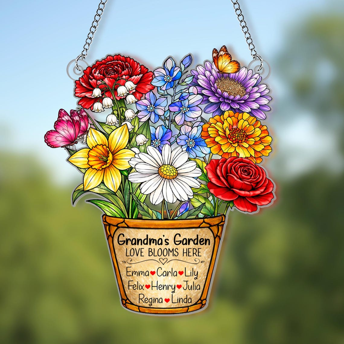 Personalized Grandma's Garden Suncatcher Ornament, Mother's Day Gifts For Grandma, Nana Birth Month Flower Acrylic Suncatchers, Mom Gift