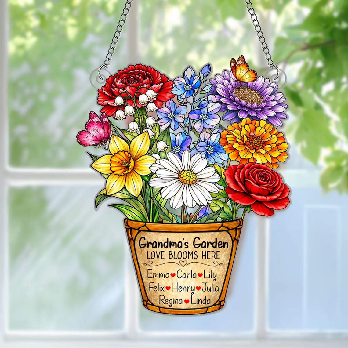 Personalized Grandma's Garden Suncatcher Ornament, Mother's Day Gifts For Grandma, Nana Birth Month Flower Acrylic Suncatchers, Mom Gift