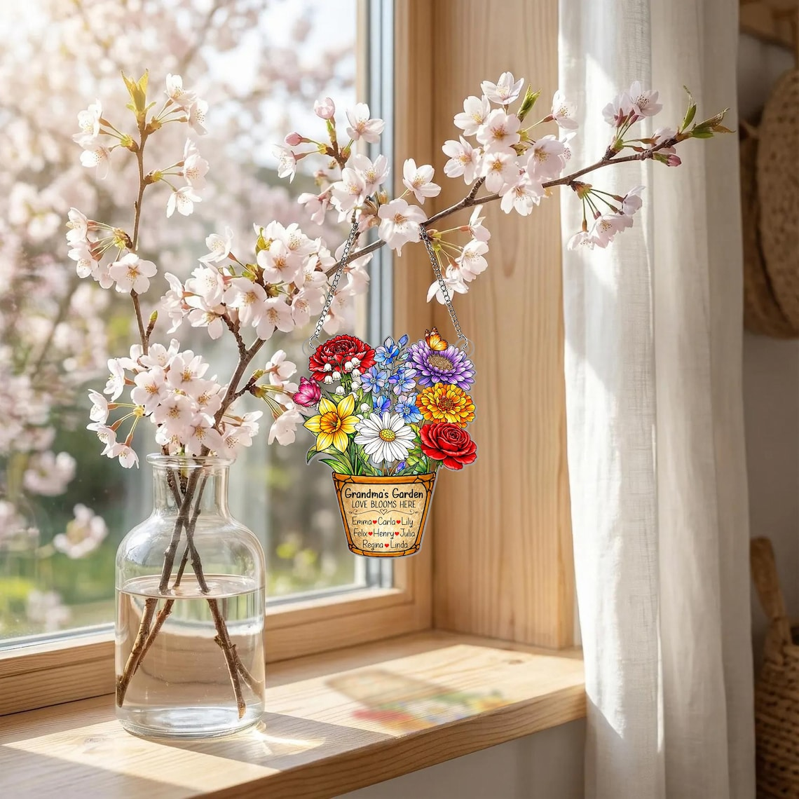 Personalized Grandma's Garden Suncatcher Ornament, Mother's Day Gifts For Grandma, Nana Birth Month Flower Acrylic Suncatchers, Mom Gift