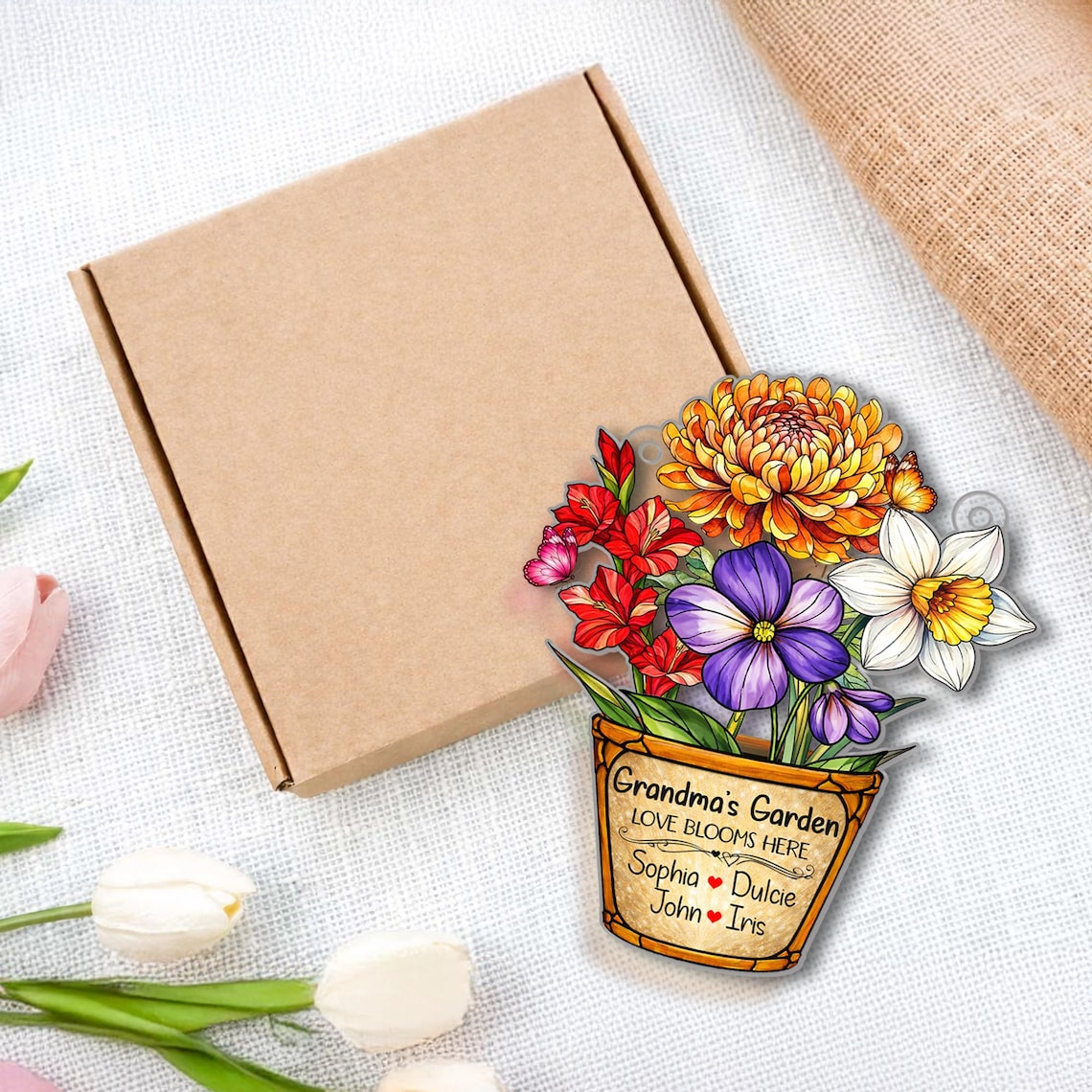 Personalized Grandma's Garden Suncatcher Ornament, Mother's Day Gifts For Grandma, Nana Birth Month Flower Acrylic Suncatchers, Mom Gift