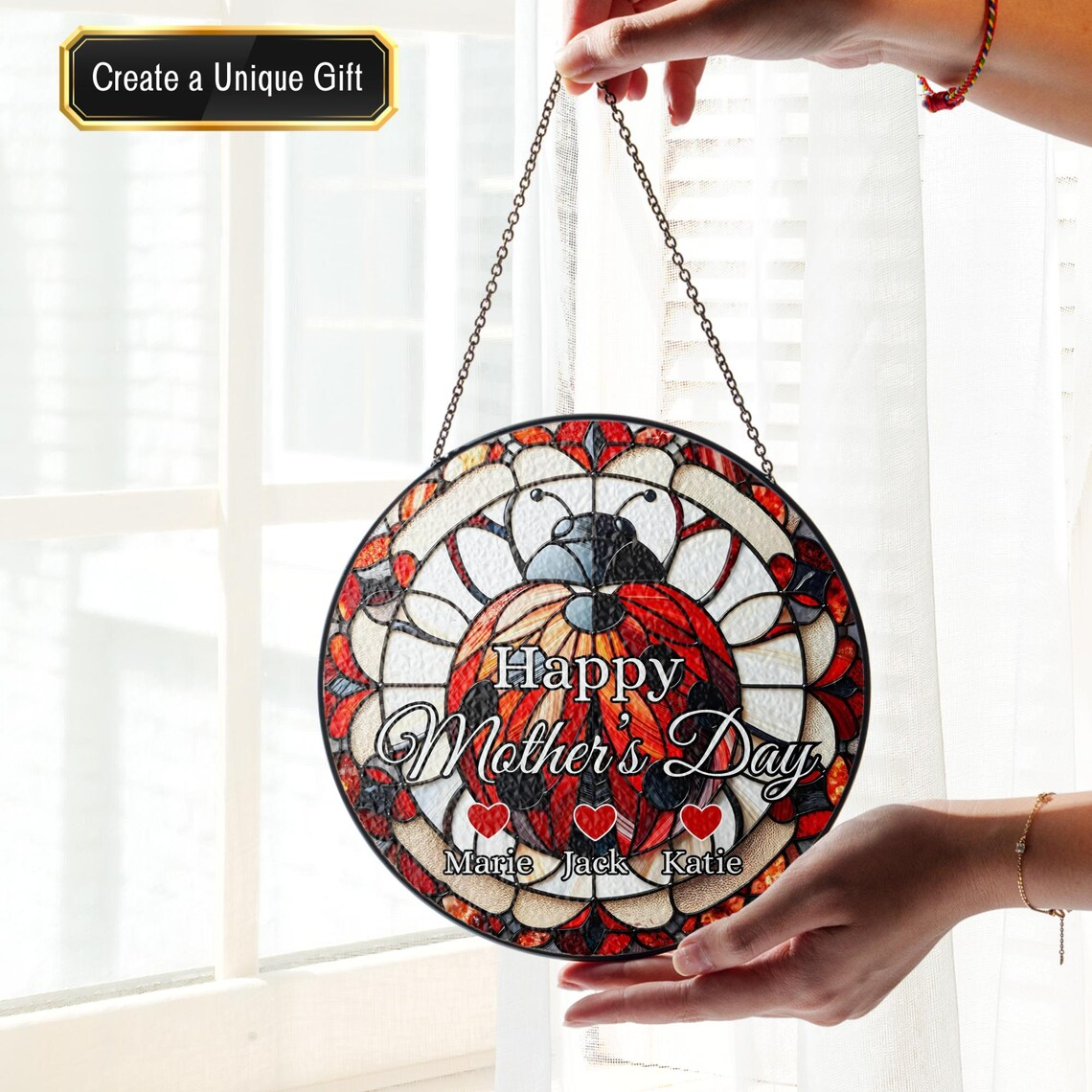 Unique Mothers Day Gift for Mom, Personalized Suncatcher with Custom Names