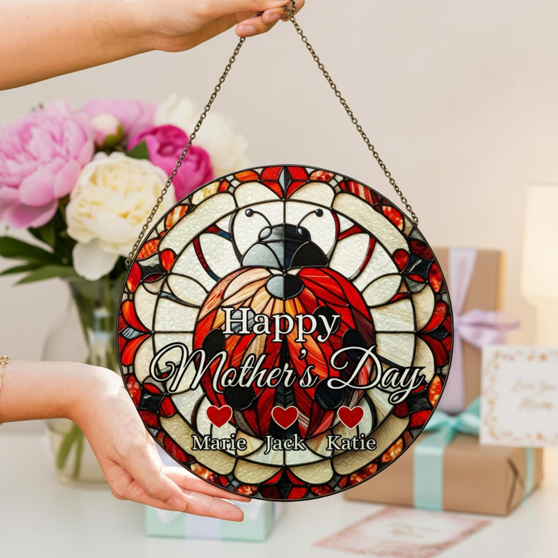 Unique Mothers Day Gift for Mom, Personalized Suncatcher with Custom Names