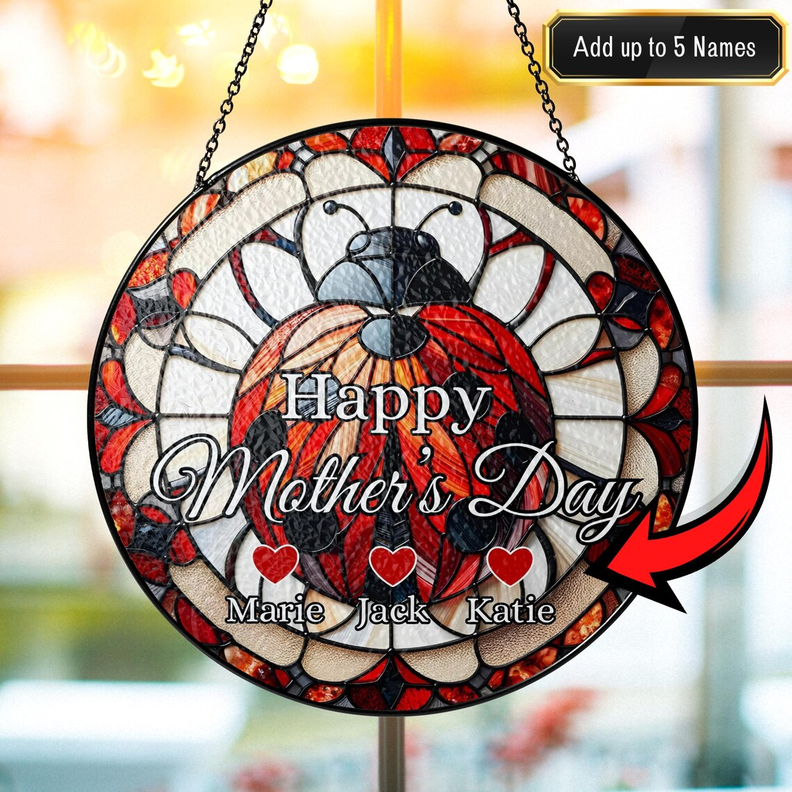 Unique Mothers Day Gift for Mom, Personalized Suncatcher with Custom Names