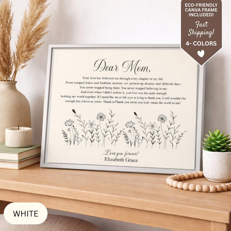 Mom Gift Canvas Wall Art, Sentimental Mom Quote, Mother’s Day Gift, Mom Birthday Gift, Floral Mom Decor,Wedding Day Gift for Mom Sentimental