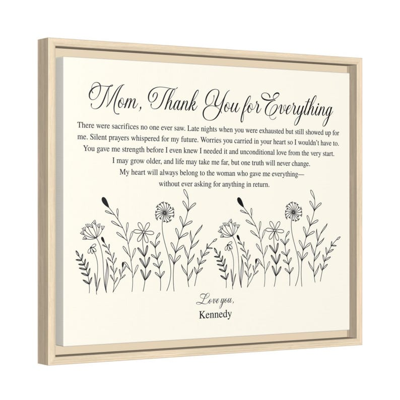 Mom Gift Canvas Wall Art, Sentimental Mom Quote, Mother’s Day Gift, Mom Birthday Gift, Floral Mom Decor,Wedding Day Gift for Mom Sentimental