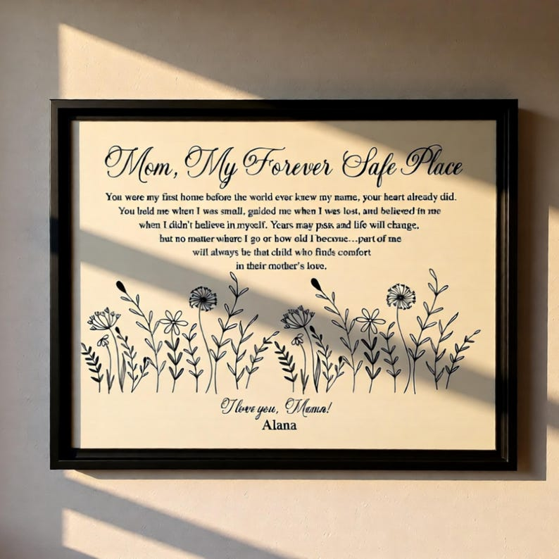 Mom Gift Canvas Wall Art, Sentimental Mom Quote, Mother’s Day Gift, Mom Birthday Gift, Floral Mom Decor,Wedding Day Gift for Mom Sentimental