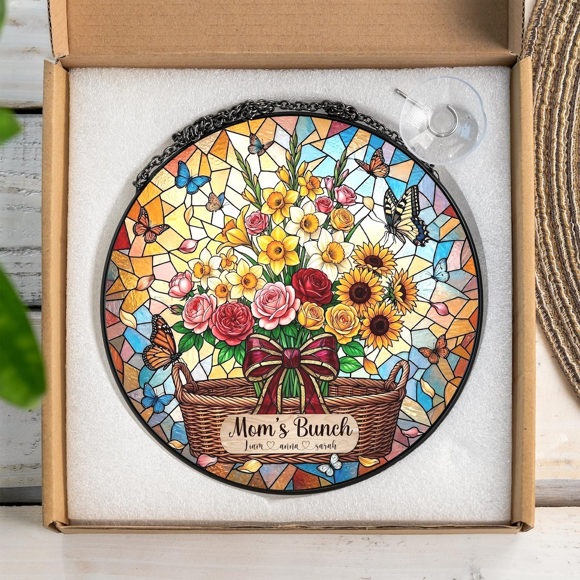 Custom Birth Flower Suncatcher for Mom, Personalized Stained Glass Window Hanging, Unique Mother’s Day Gift from Daughter, Grandma 2026