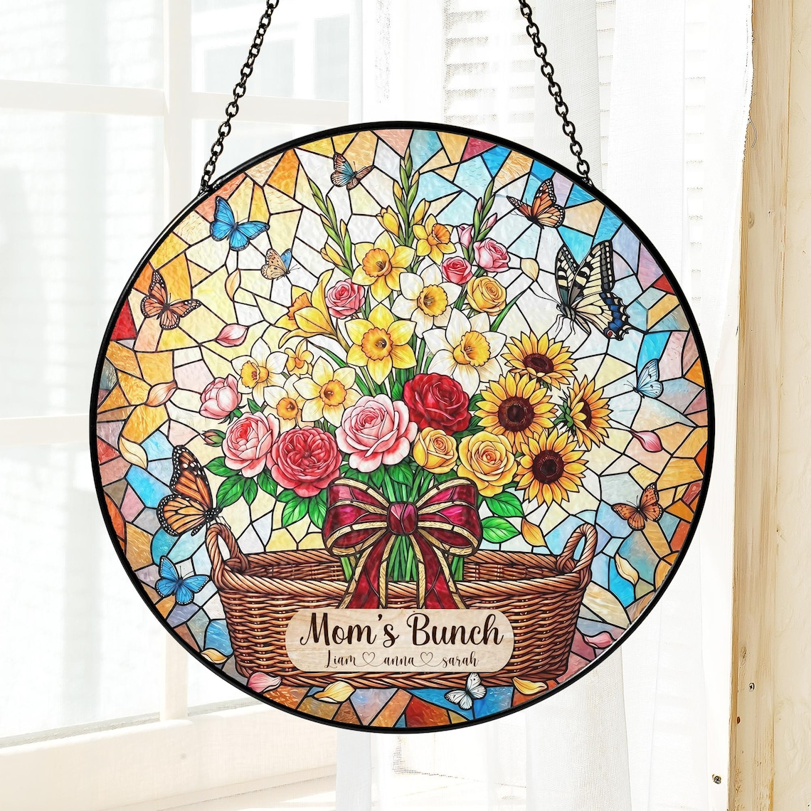 Custom Birth Flower Suncatcher for Mom, Personalized Stained Glass Window Hanging, Unique Mother’s Day Gift from Daughter, Grandma 2026
