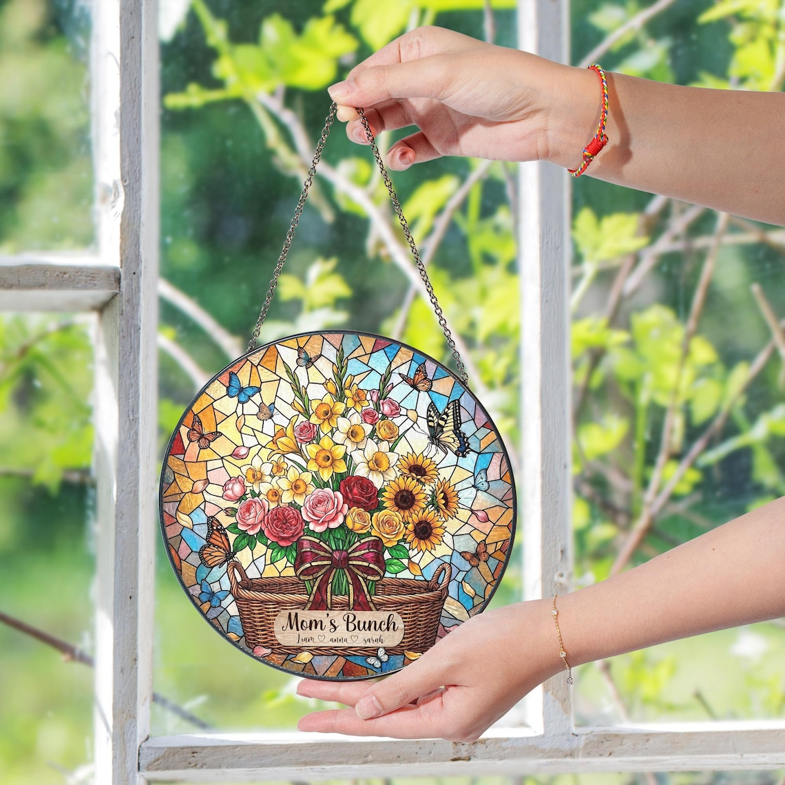 Custom Birth Flower Suncatcher for Mom, Personalized Stained Glass Window Hanging, Unique Mother’s Day Gift from Daughter, Grandma 2026