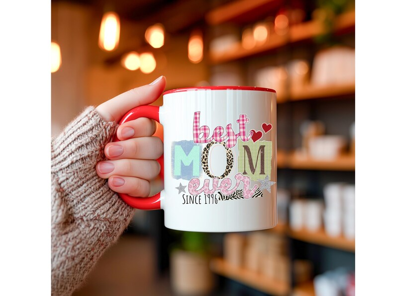 Personalized Mom Mug, Custom Year Best Mom Ever Gift, Patchwork Mother’s Day Coffee Cup 11oz 15oz