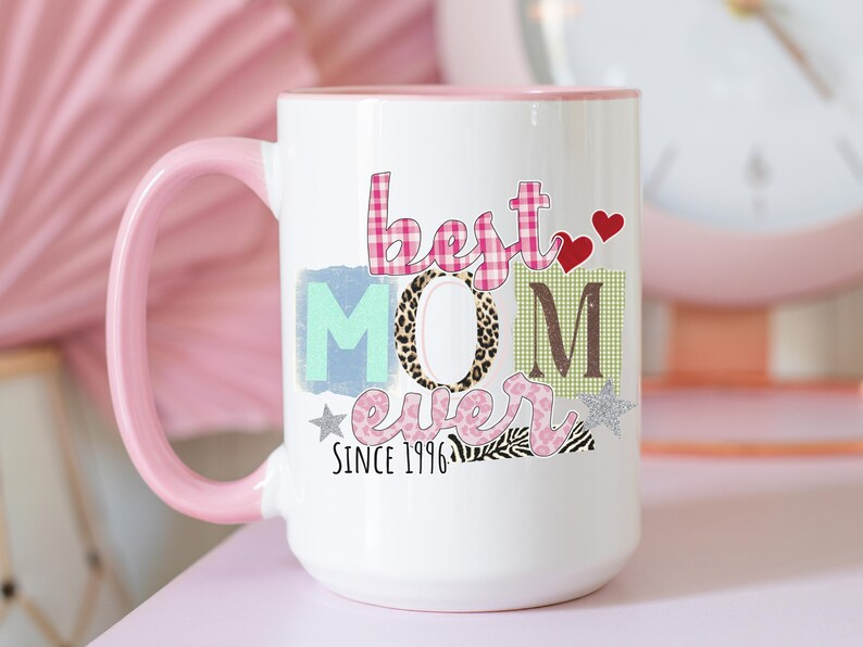 Personalized Mom Mug, Custom Year Best Mom Ever Gift, Patchwork Mother’s Day Coffee Cup 11oz 15oz