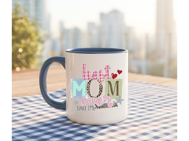 Personalized Mom Mug, Custom Year Best Mom Ever Gift, Patchwork Mother’s Day Coffee Cup 11oz 15oz