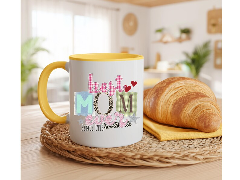 Personalized Mom Mug, Custom Year Best Mom Ever Gift, Patchwork Mother’s Day Coffee Cup 11oz 15oz