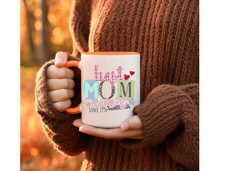 Personalized Mom Mug, Custom Year Best Mom Ever Gift, Patchwork Mother’s Day Coffee Cup 11oz 15oz
