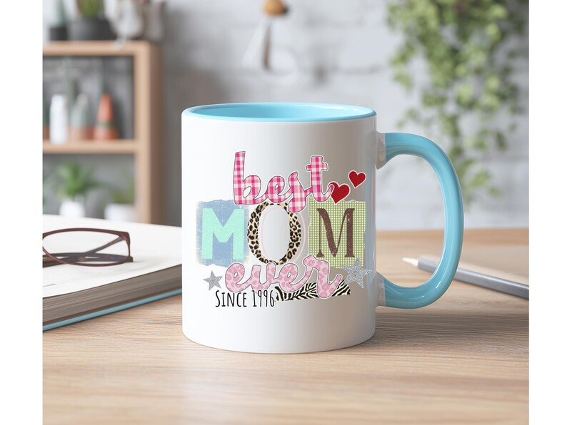 Personalized Mom Mug, Custom Year Best Mom Ever Gift, Patchwork Mother’s Day Coffee Cup 11oz 15oz